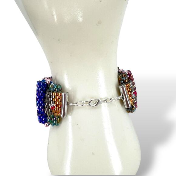 HANDMADE Woven Tubes Bracelet  .925  7"   Chunky Metallic  Bohemian OOAK - Picture 4 of 6